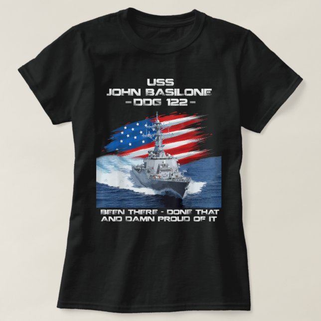 Camiseta USS John Basilone DDG-122 Destroyer Ship USA Flag  (Frente do Design)