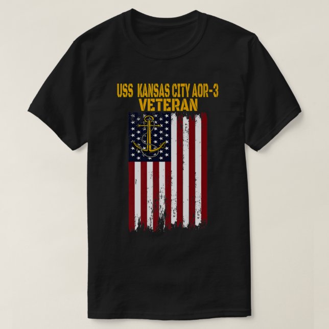 Camiseta USS Kansas City AOR3 Replenere Navio Vete (Frente do Design)