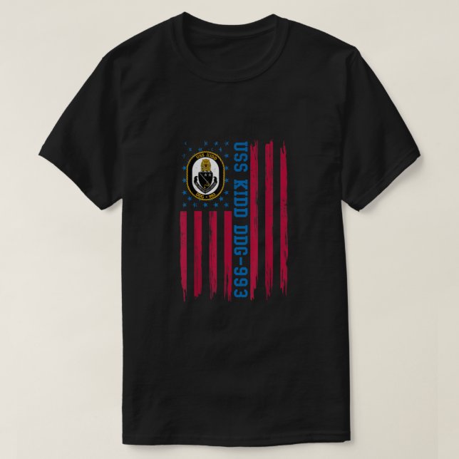 Camiseta USS Kidd DDG-993 American Flag Veteran Father's Da (Frente do Design)