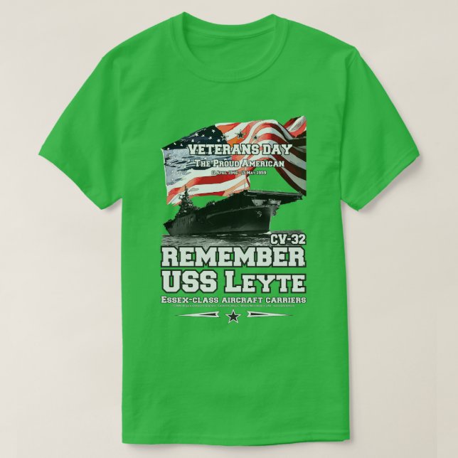 Camiseta USS Leyte CV32 Veterano do porta-aviões Essexclass (Frente do Design)
