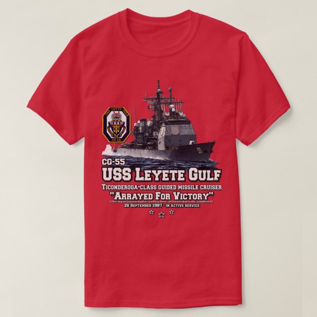 Camiseta USS Leyte Marinho Cruiser CG55 (Frente do Design)