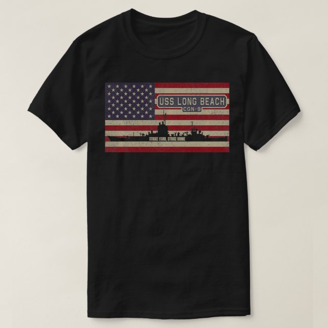 Camiseta USS Long Beach CGN9 Guiada Mísseis Cruiser América (Frente do Design)