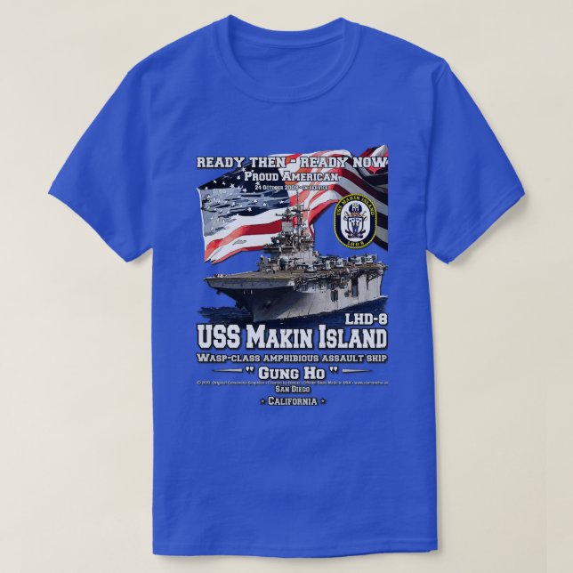 Camiseta USS Makin Island LHD8 navio de assalto anfíbio vet (Frente do Design)