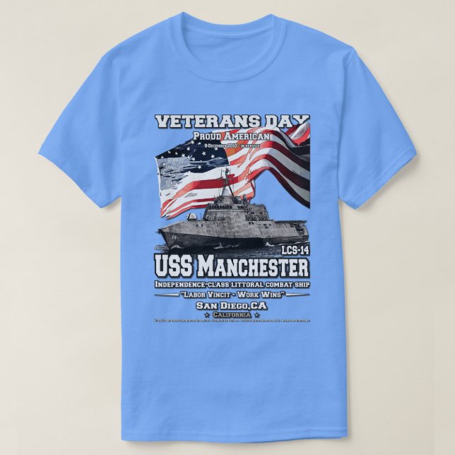 Camiseta USS Manchester LCS14 litorais de veteranos de comb (Frente do Design)