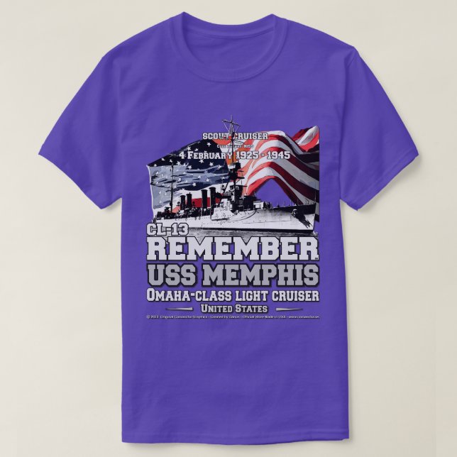 Camiseta USS Memphis CL13 Veteranos de cruzeiro de luz Omah (Frente do Design)