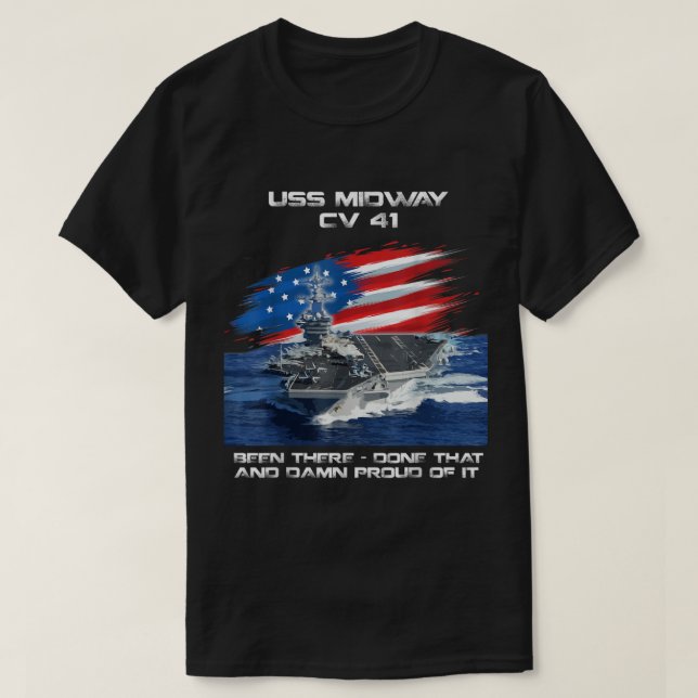 Camiseta USS Midway CV 41 Transportadora de Aeronaves Veter (Frente do Design)