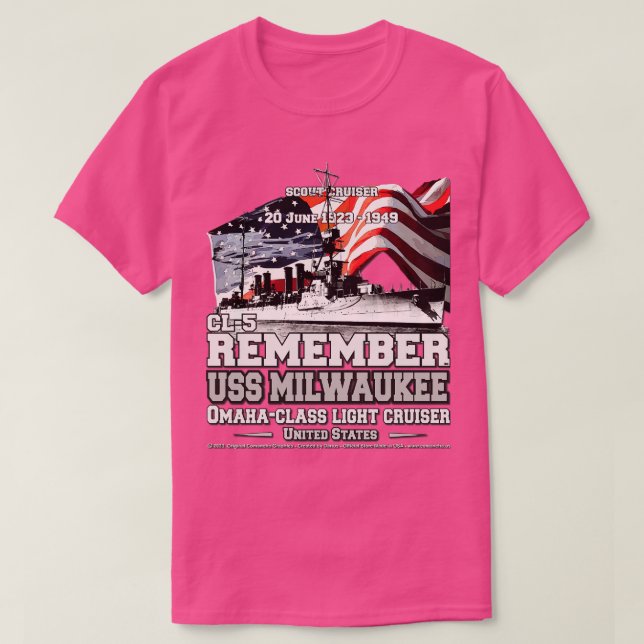 Camiseta USS Milwaukee CL5 - veteranos do marinho de scout (Frente do Design)