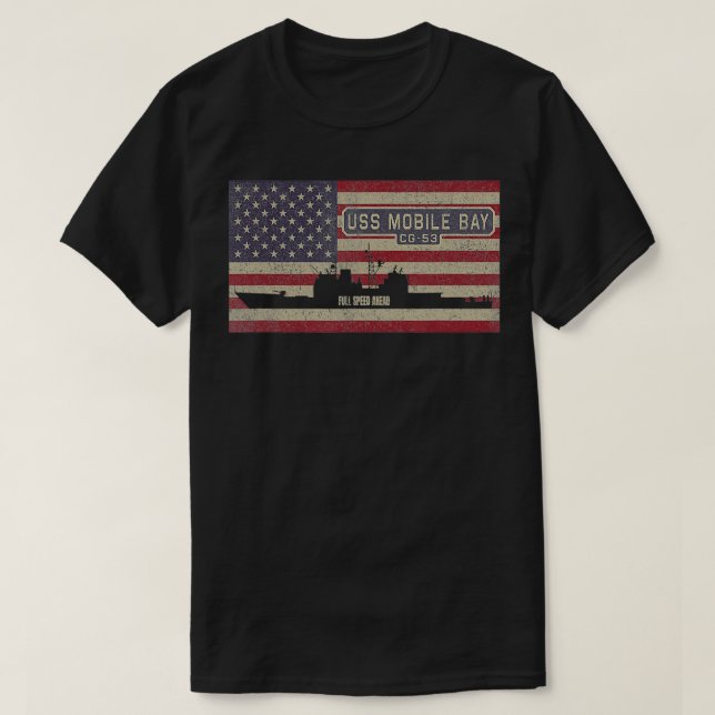 Camiseta USS Mobile Bay CG53 Cruiser Ship USA Flag american (Frente do Design)