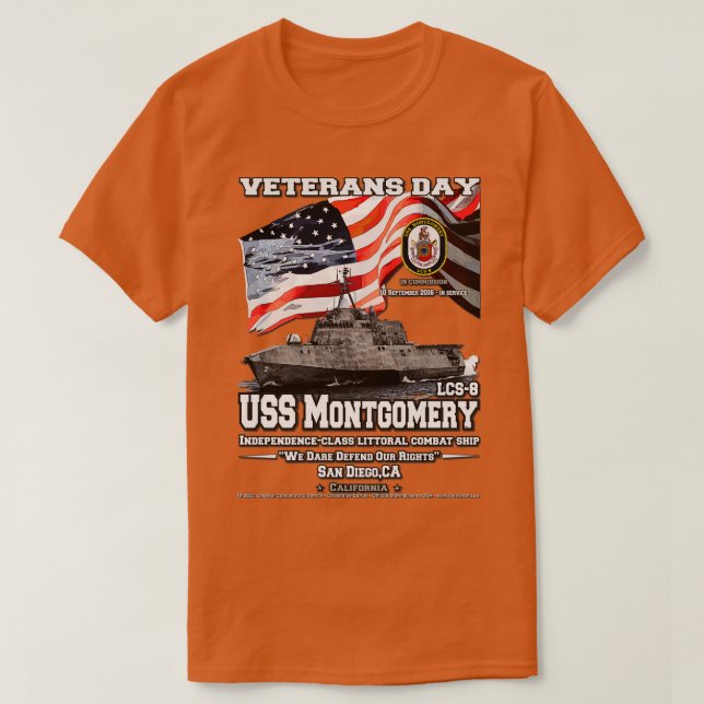 Camiseta USS Montgomery LCS8 - navio de combate (Frente do Design)