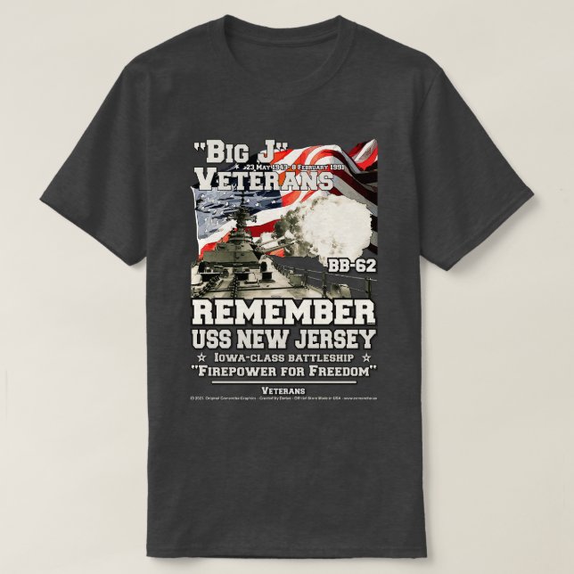 Camiseta USS New Jersey B62 Veteranos do Marinho de batalha (Frente do Design)