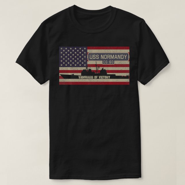 Camiseta USS Normandy CG60 Navio cruzador USA American Flag (Frente do Design)