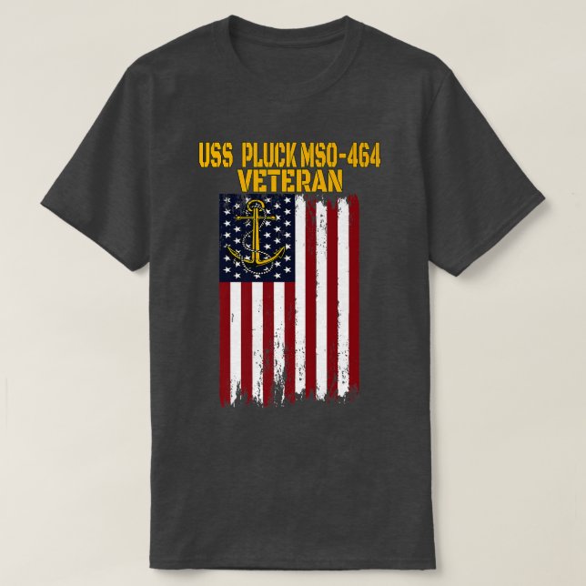 Camiseta USS Pluck MSO464 Minesweeper Warship Veteran Fathe (Frente do Design)