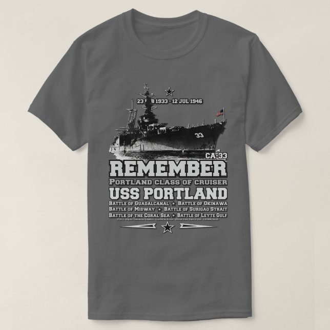 Camiseta USS Portland CLCA33 Heavy Cruiser (Frente do Design)