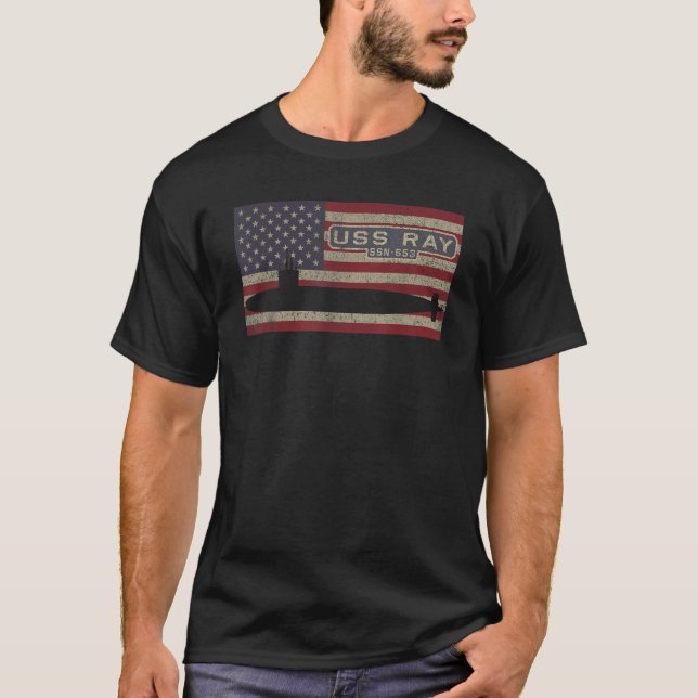 Camiseta USS Ray SSN 653 Nuclear Submarino USA Flag T Shirt (Frente)