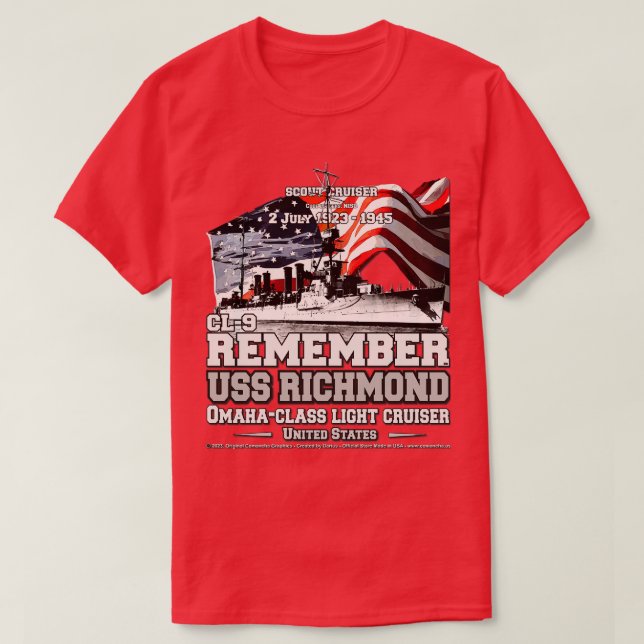 Camiseta USS Richmond CL9 veteranos do marinho de cruzadore (Frente do Design)