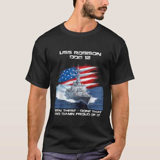 Camiseta USS Robison DDG 12 Destroyer Ship USA Flag Veteran (Frente)