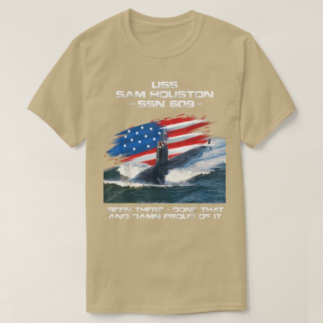 Camiseta USS Sam Houston SSN609 American Flag SubMarine Vet (Frente do Design)