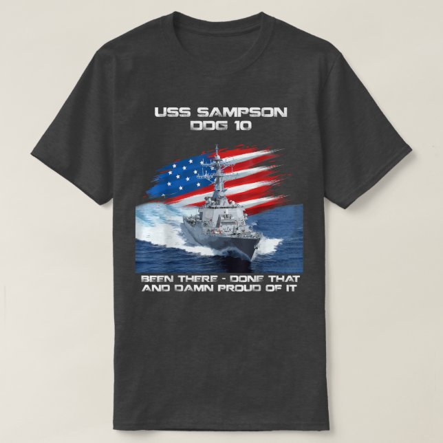 Camiseta USS Sampson DDG10 Destroyer Ship USA Flag Veteran (Frente do Design)