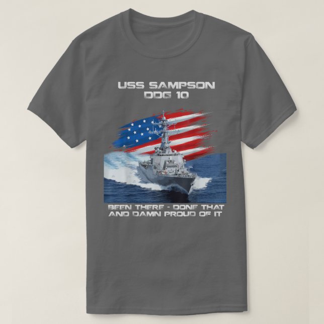 Camiseta USS Sampson DDG-10 Destroyer Ship USA Flag Veteran (Frente do Design)