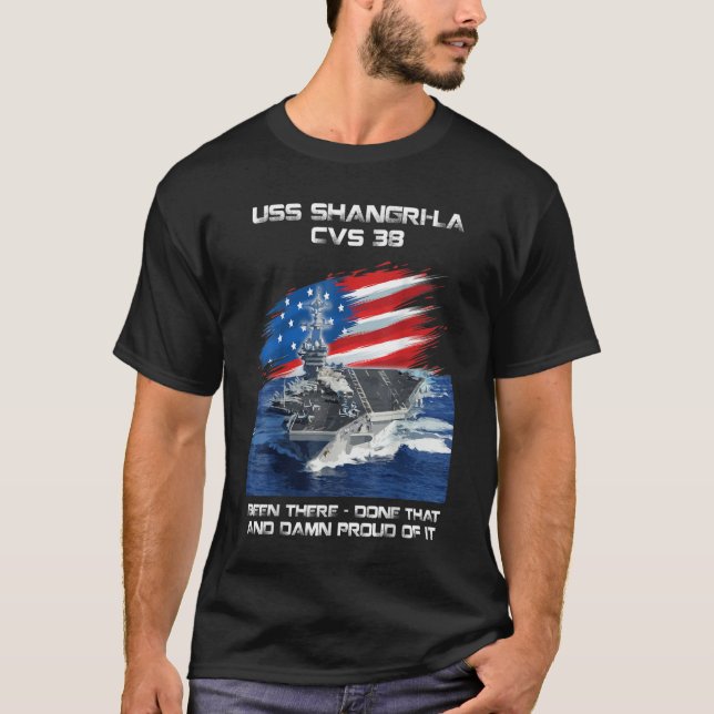 Camiseta USS Shangri La CVS38 Transportadora Veteran EUA (Frente)