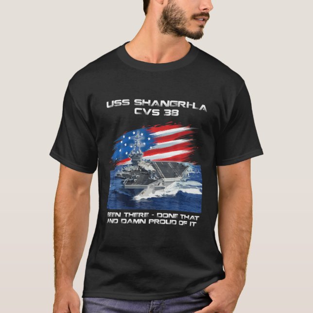 Camiseta USS Shangri La CVS-38 Transportadora Veteran EUA (Frente)