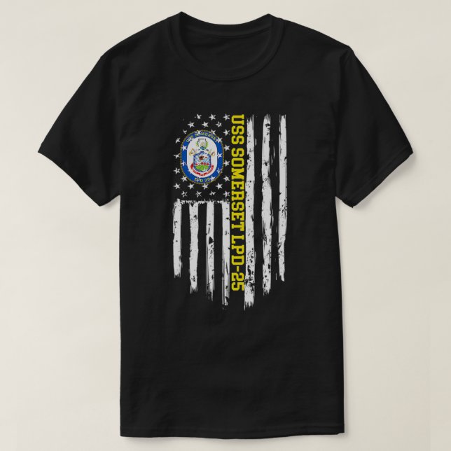 Camiseta USS Somerset LPD25 American Flag  (Frente do Design)