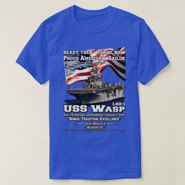 Camiseta USS Wasp LHD1 navio de assalto anfíbio (Frente do Design)