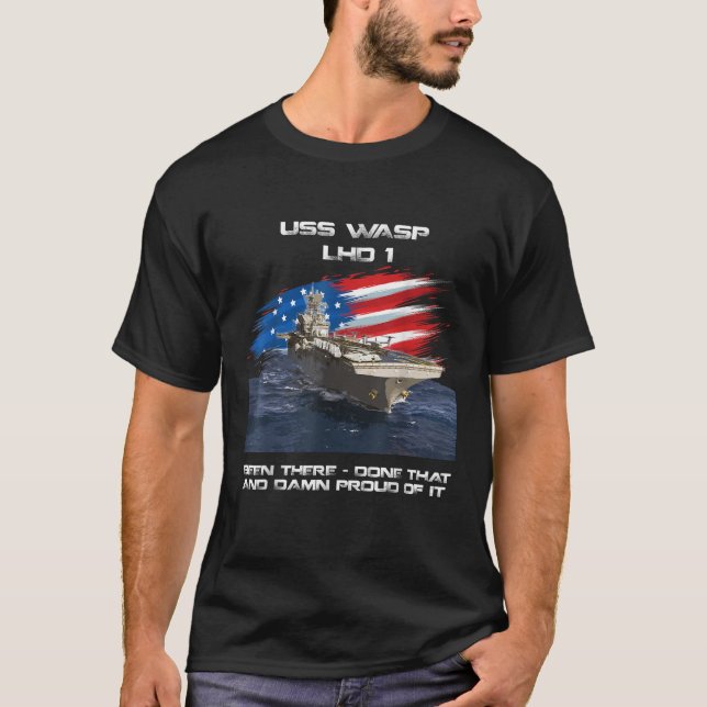 Camiseta USS Wasp LHD 1 Assalto Anfíbio Navio Veterano EUA (Frente)