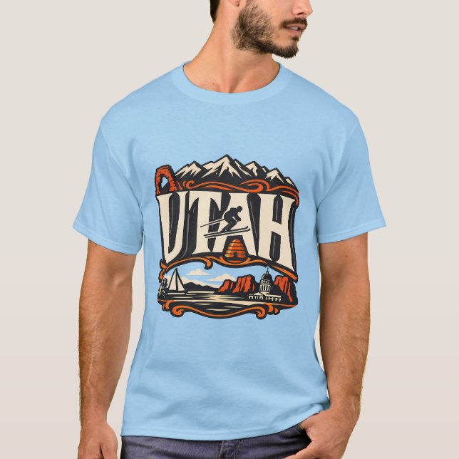 Camiseta Utah State Heritage Delicate Arch Skiing Art (Frente)