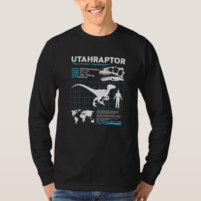Camiseta Utahraptor fact sheet Dinosaur Facts (Frente)