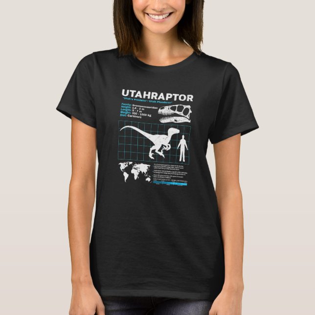 Camiseta Utahraptor fact sheet Dinosaur Facts (Frente)
