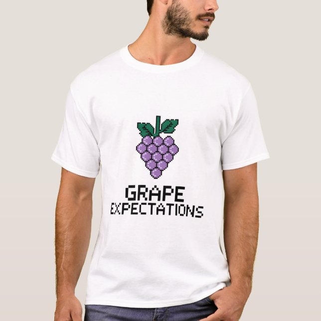 Camiseta Uvas de Arte em Pixel com Design 'Expectativas de  (Frente)
