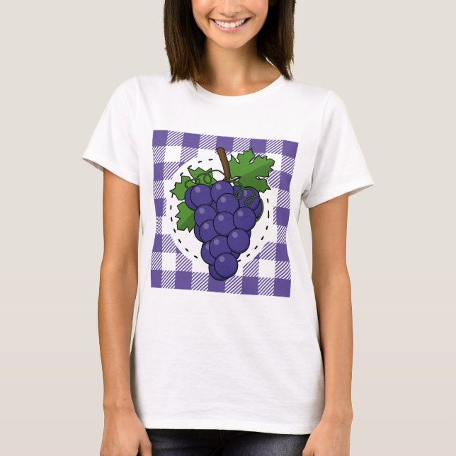 Camiseta Uvas em Xadrez violeta branca (Frente)