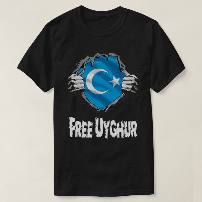 Camiseta Uyghur Flag Superherói Figurume Free Uyghur (Frente do Design)