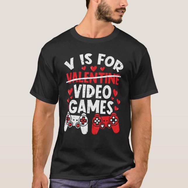 Camiseta V é para Dias de os namorados Engraçado Jogos (Frente)