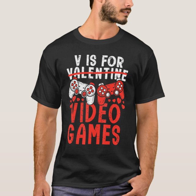 Camiseta V É Para O Dia de os namorados Engraçado Gamer Bo (Frente)