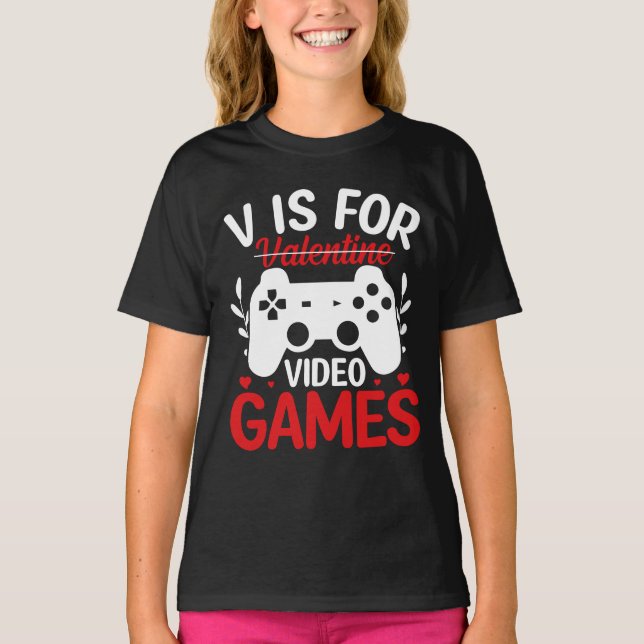 Camiseta V é para Videos games com Namorados cruzado (Frente)