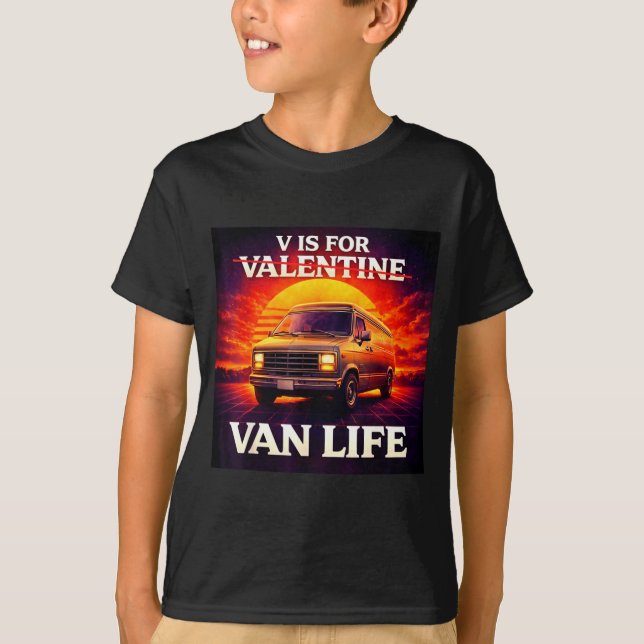 Camiseta V Is For Van Life Retro Sunset Valentines Day  (Frente)