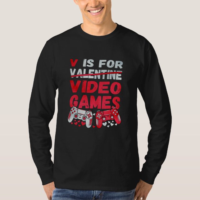 Camiseta V Is For Video Games Valentine's Day Gamer Men Boy (Frente)