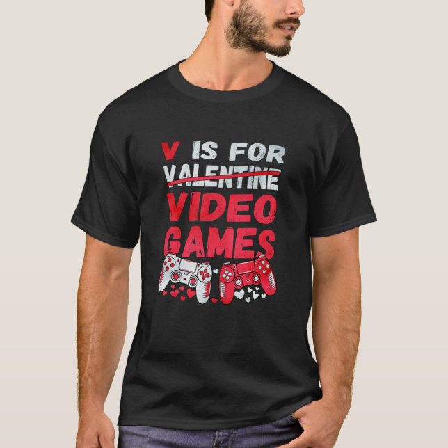 Camiseta V Is For Video Games Valentine's Day Gamer Men Boy (Frente)