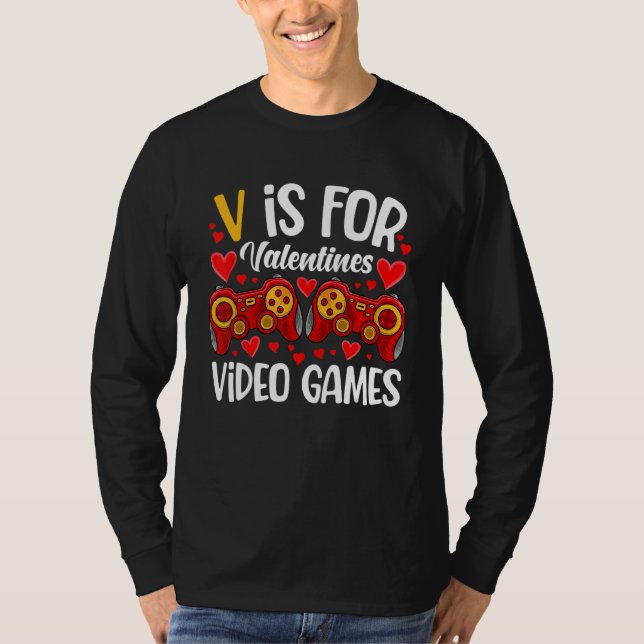 Camiseta V Is For Video Games Valentines Day Gamer Men Teen (Frente)