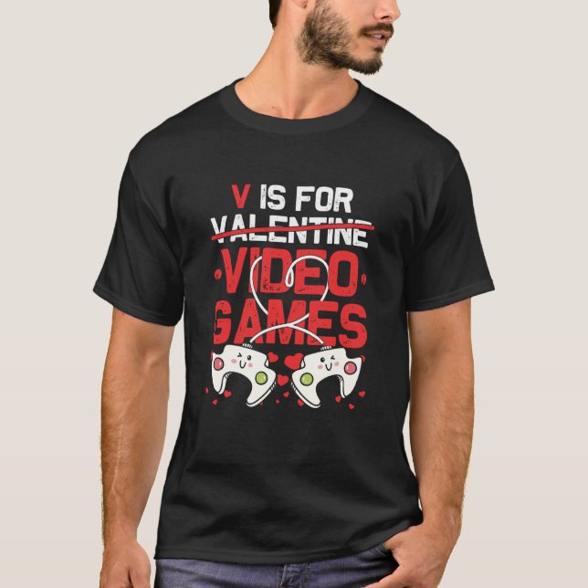 Camiseta V is for Video Games Valentines Day Young Adult Ga (Frente)