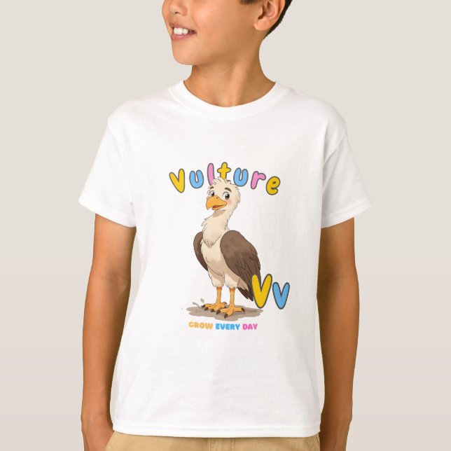 Camiseta “V is for Vulture” Alphabet Tee – Grow Every Day (Frente)