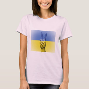 Camiseta V Mão da Bandeira da Ucrânia Paz e Amor