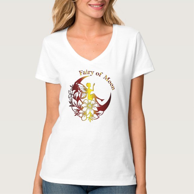 Camiseta V Mulheres da Fada da Lua (Frente)