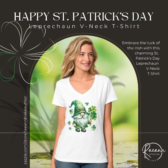 Camiseta V-Neck do Dia de São Patrício com Leprech (Criador carregado)