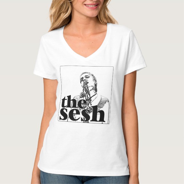 Camiseta V-Pescoço branco no Sesh das mulheres "Claire (Frente)
