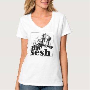 Camiseta "V-pescoço do branco do logotipo do sesh" da