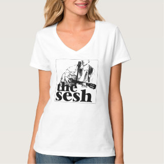 Camiseta "V-pescoço do branco do logotipo do sesh" da