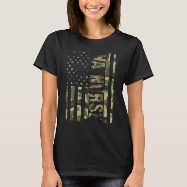 Camiseta VA Nurse Camouflage American Flag Patriotic Nurse  (Frente)